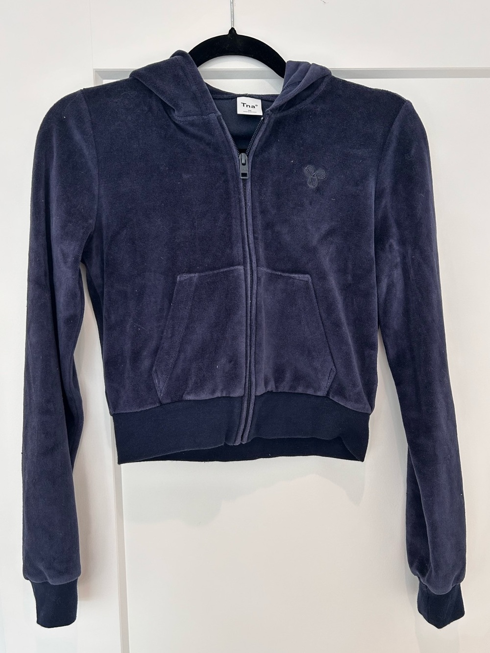 TNA Navy Velvet Zip Hoodie